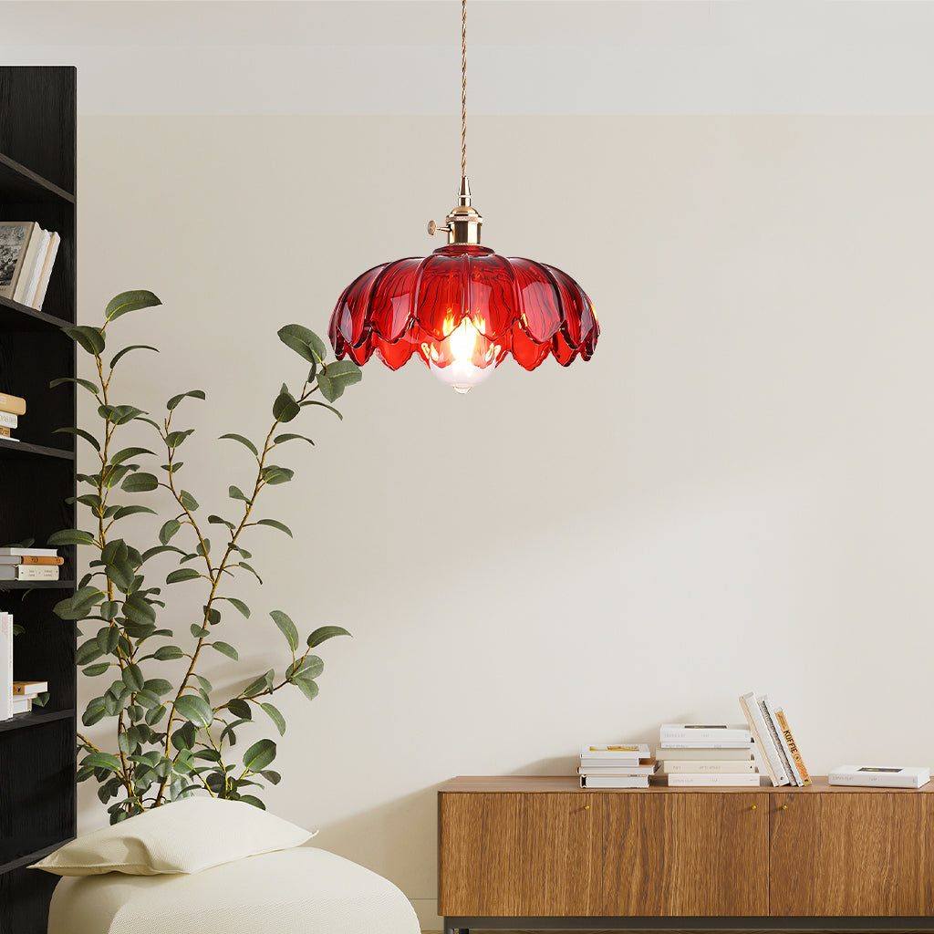 Lampa Wisząca Vintage Tulipanowa z Kloszem Szklanym i Oprawką Mosiężną