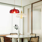 Lampa Wisząca Vintage Tulipanowa z Kloszem Szklanym i Oprawką Mosiężną