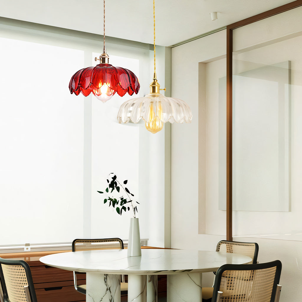 Lampa Wisząca Vintage Tulipanowa z Kloszem Szklanym i Oprawką Mosiężną