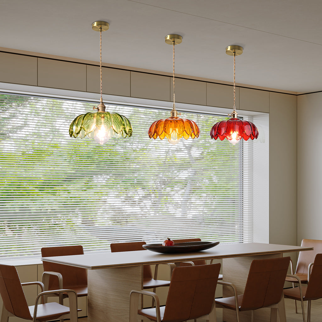 Lampa Wisząca Vintage Tulipanowa z Kloszem Szklanym i Oprawką Mosiężną