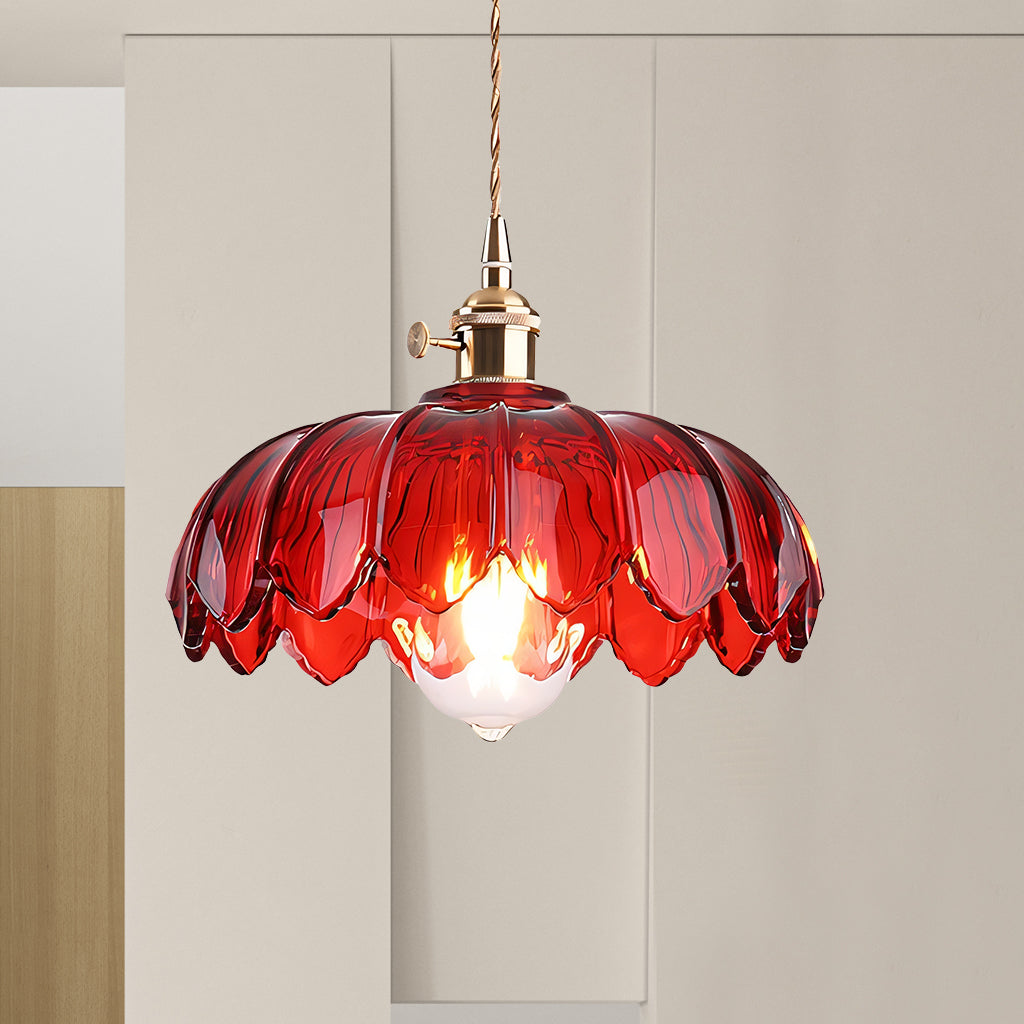 Lampa Wisząca Vintage Tulipanowa z Kloszem Szklanym i Oprawką Mosiężną