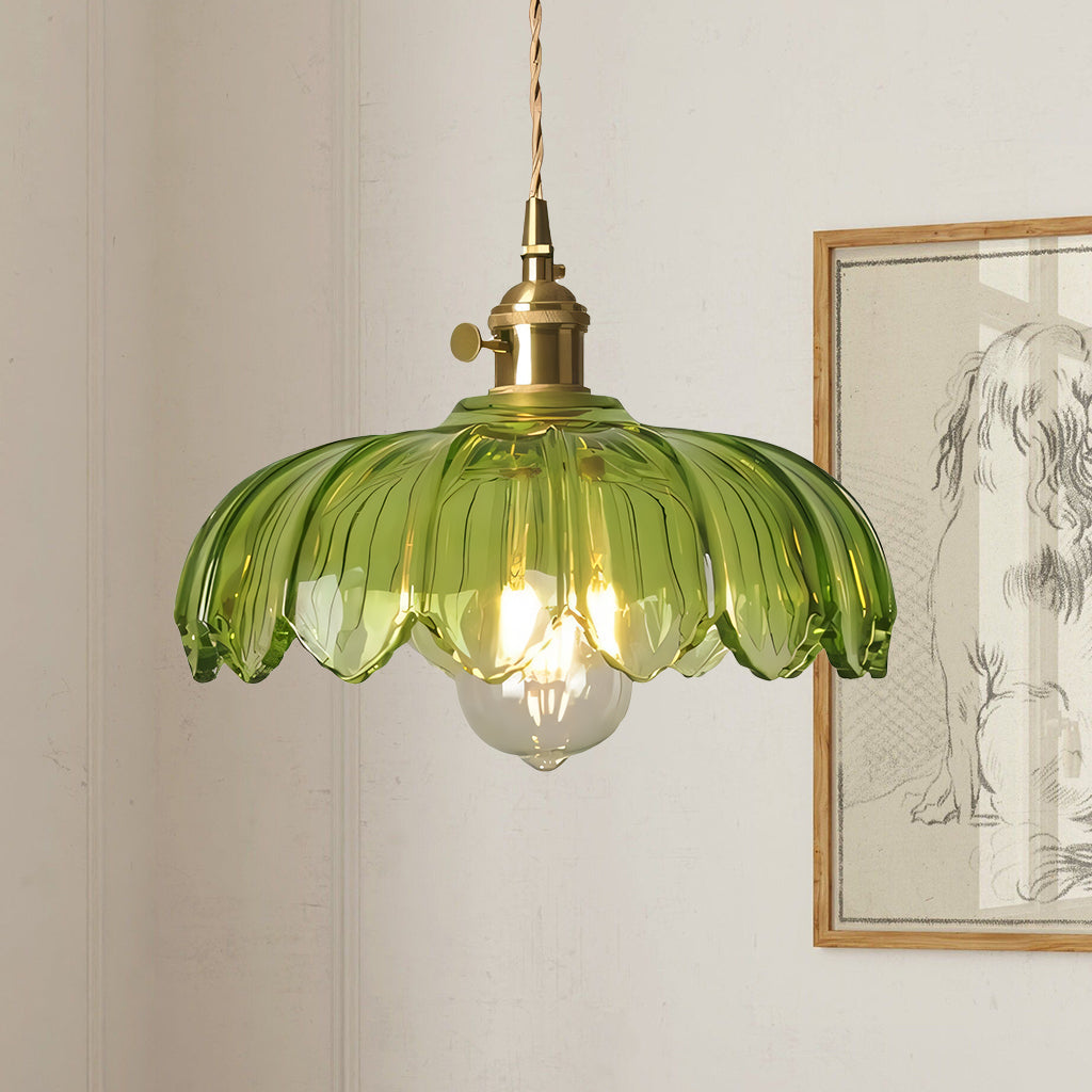 Lampa Wisząca Vintage Tulipanowa z Kloszem Szklanym i Oprawką Mosiężną
