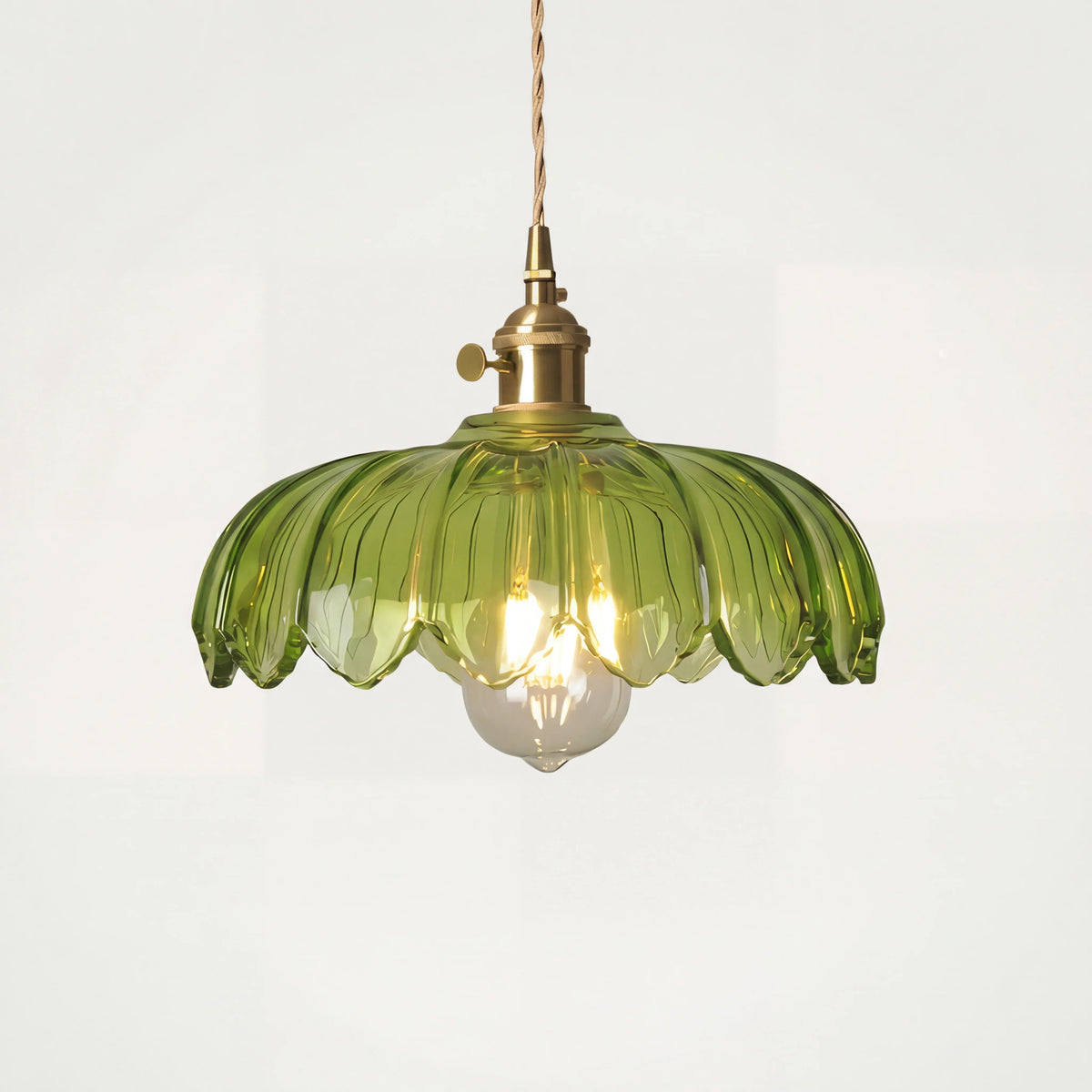 Lampa Wisząca Vintage Tulipanowa z Kloszem Szklanym i Oprawką Mosiężną