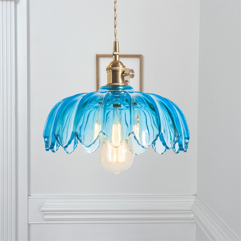 Lampa Wisząca Vintage Tulipanowa z Kloszem Szklanym i Oprawką Mosiężną
