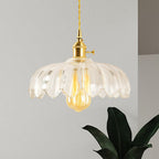 Lampa Wisząca Vintage Tulipanowa z Kloszem Szklanym i Oprawką Mosiężną