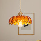 Lampa Wisząca Vintage Tulipanowa z Kloszem Szklanym i Oprawką Mosiężną