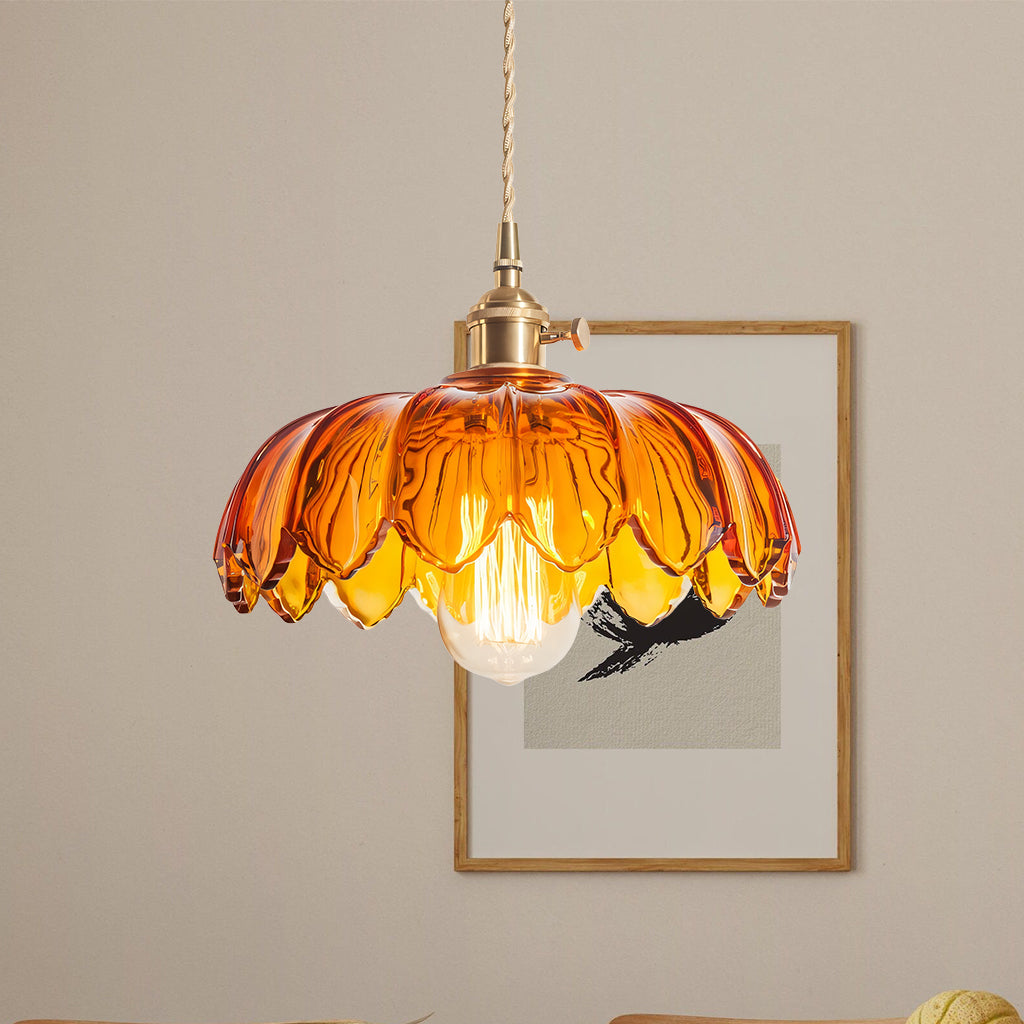 Lampa Wisząca Vintage Tulipanowa z Kloszem Szklanym i Oprawką Mosiężną