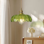 Lampa Wisząca Vintage Tulipanowa z Kloszem Szklanym i Oprawką Mosiężną