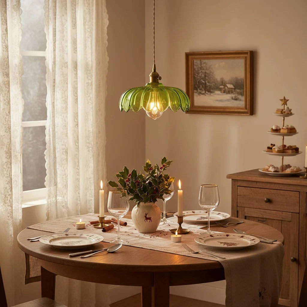 Lampa Wisząca Vintage Tulipanowa z Kloszem Szklanym i Oprawką Mosiężną