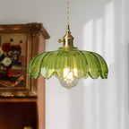Lampa Wisząca Vintage Tulipanowa z Kloszem Szklanym i Oprawką Mosiężną