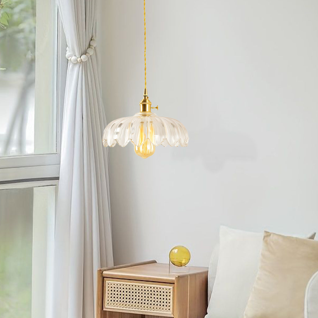Lampa Wisząca Vintage Tulipanowa z Kloszem Szklanym i Oprawką Mosiężną