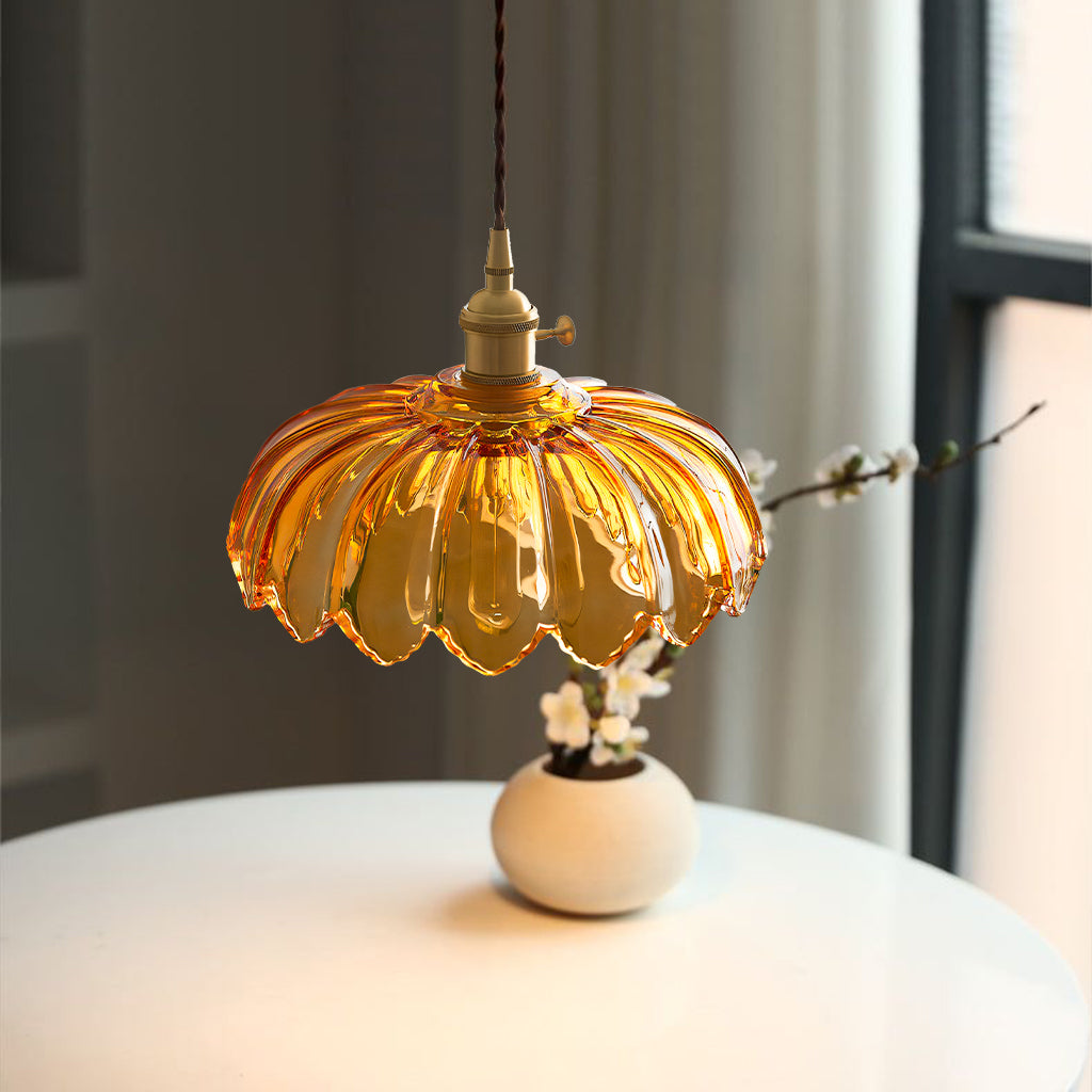 Lampa Wisząca Vintage Tulipanowa z Kloszem Szklanym i Oprawką Mosiężną