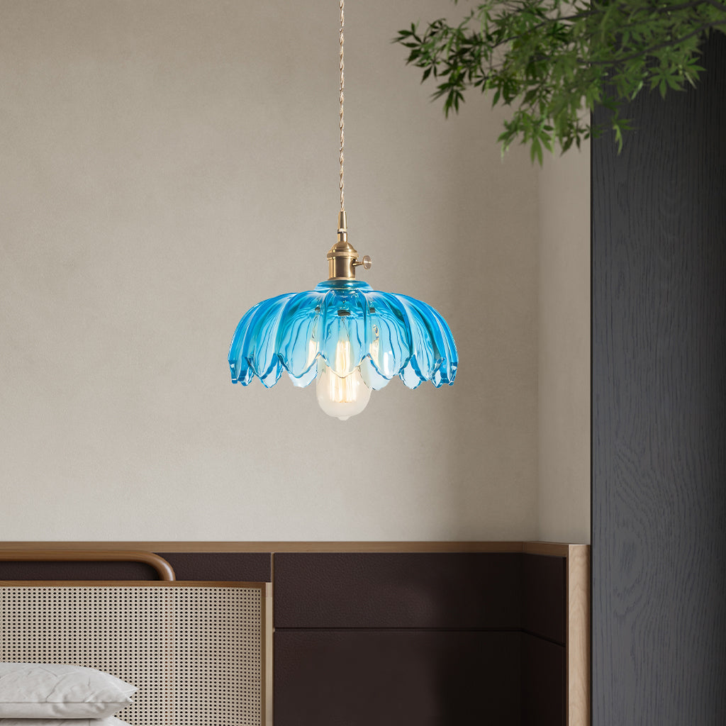 Lampa Wisząca Vintage Tulipanowa z Kloszem Szklanym i Oprawką Mosiężną