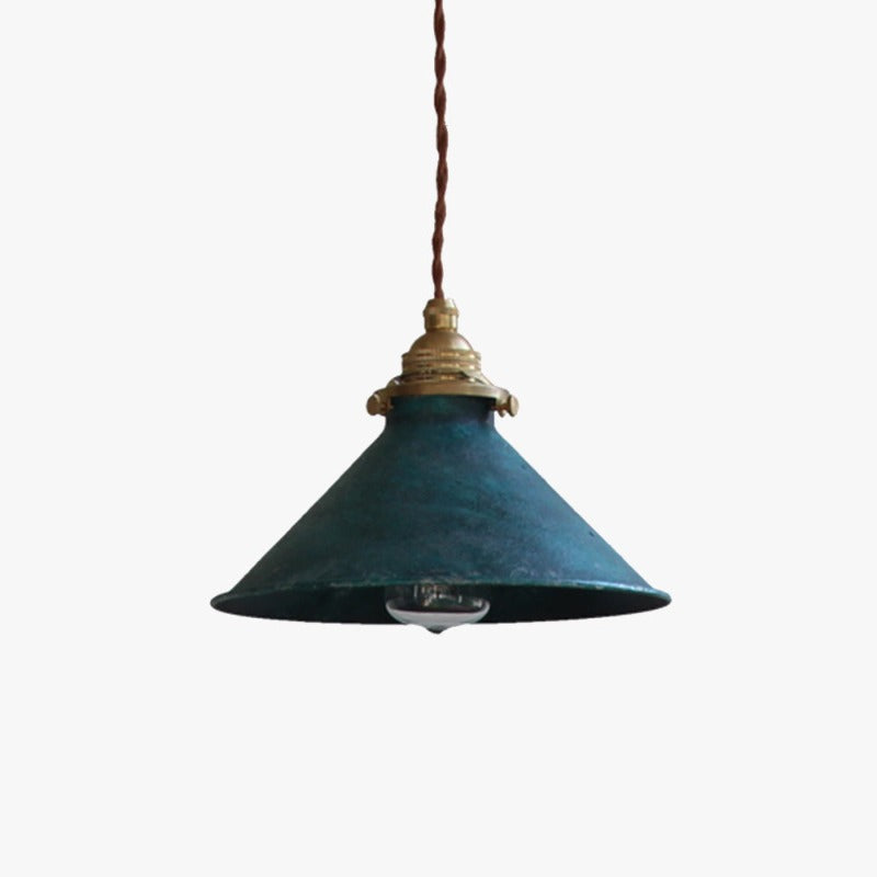 Lampa Wisząca Vintage Wiejska Stożkowa Metalowa z Mosiężnym Wykończeniem