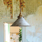 Lampa Wisząca Vintage Wiejska Stożkowa Metalowa z Mosiężnym Wykończeniem