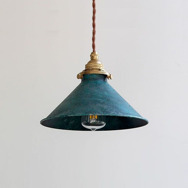 Lampa Wisząca Vintage Wiejska Stożkowa Metalowa z Mosiężnym Wykończeniem