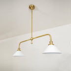 Lampa Wisząca Vintage z Dwiema Kloszami i Mosiężną Ramą