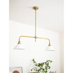 Lampa Wisząca Vintage z Dwiema Kloszami i Mosiężną Ramą