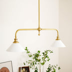 Lampa Wisząca Vintage z Dwiema Kloszami i Mosiężną Ramą