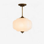 Lampa Wisząca Vintage z Kloszem ze Szkła Mlecznego w Kształcie Dyni