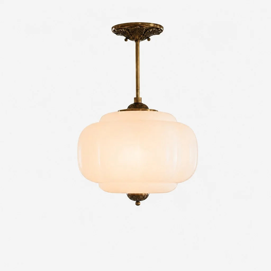 Lampa Wisząca Vintage z Kloszem ze Szkła Mlecznego w Kształcie Dyni