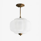 Lampa Wisząca Vintage z Kloszem ze Szkła Mlecznego w Kształcie Dyni