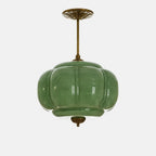 Lampa Wisząca Vintage z Kloszem ze Szkła Mlecznego w Kształcie Dyni