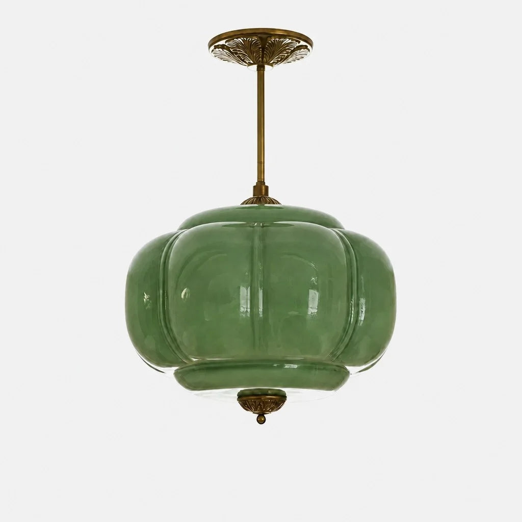 Lampa Wisząca Vintage z Kloszem ze Szkła Mlecznego w Kształcie Dyni