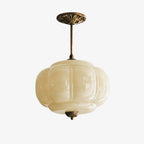 Lampa Wisząca Vintage z Kloszem ze Szkła Mlecznego w Kształcie Dyni