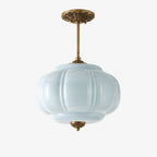 Lampa Wisząca Vintage z Kloszem ze Szkła Mlecznego w Kształcie Dyni