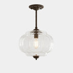 Lampa Wisząca Vintage z Kloszem ze Szkła Mlecznego w Kształcie Dyni