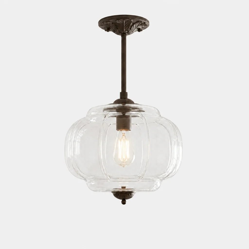 Lampa Wisząca Vintage z Kloszem ze Szkła Mlecznego w Kształcie Dyni
