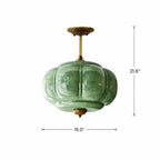 Lampa Wisząca Vintage z Kloszem ze Szkła Mlecznego w Kształcie Dyni