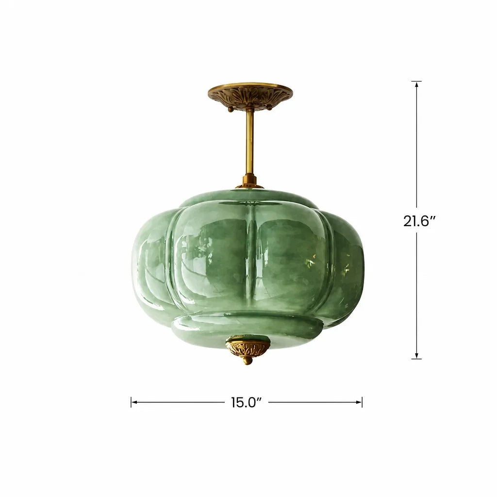 Lampa Wisząca Vintage z Kloszem ze Szkła Mlecznego w Kształcie Dyni
