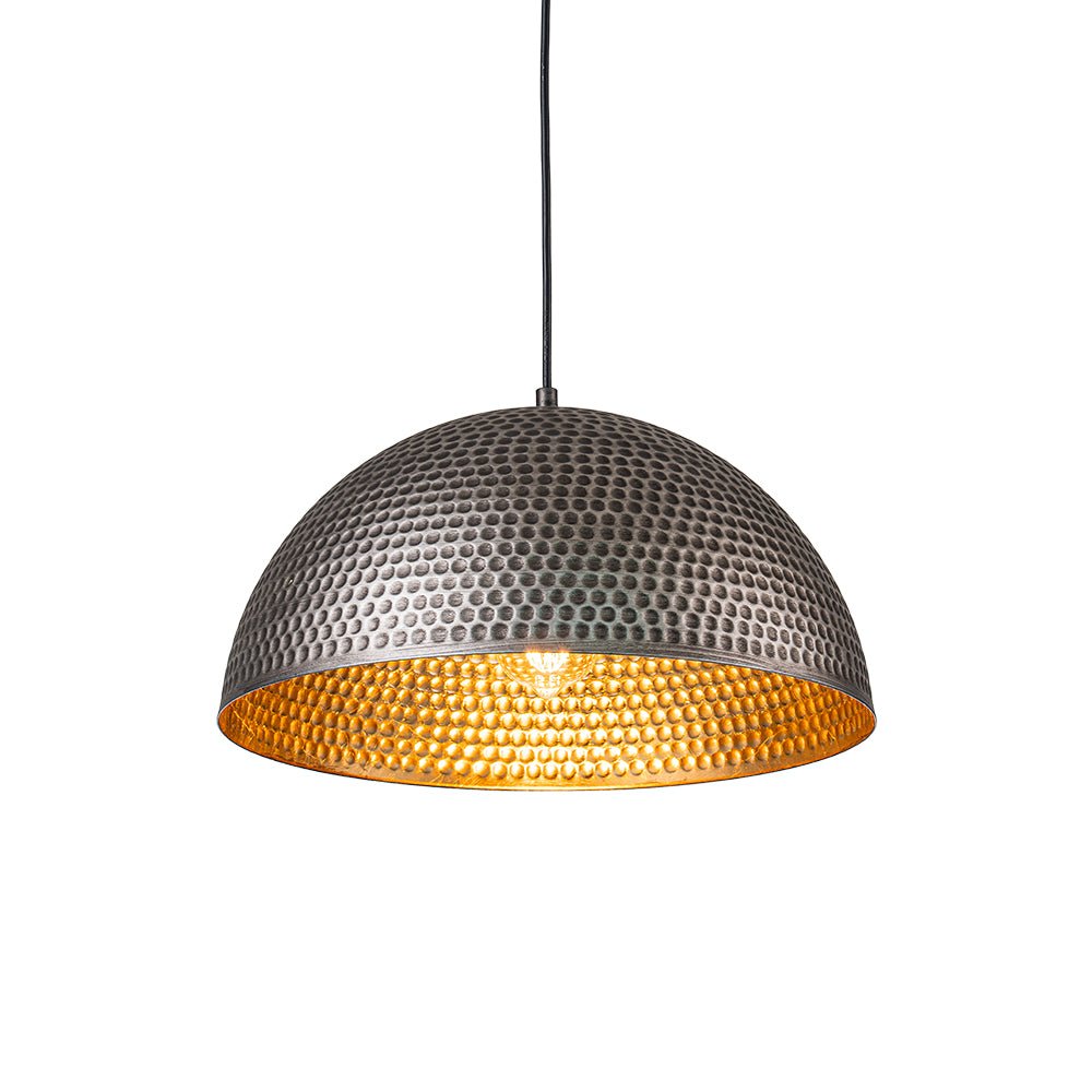 Lampa Wisząca Vintage z Metalowym Kloszem Kopułowym i Złotym Wnętrzem
