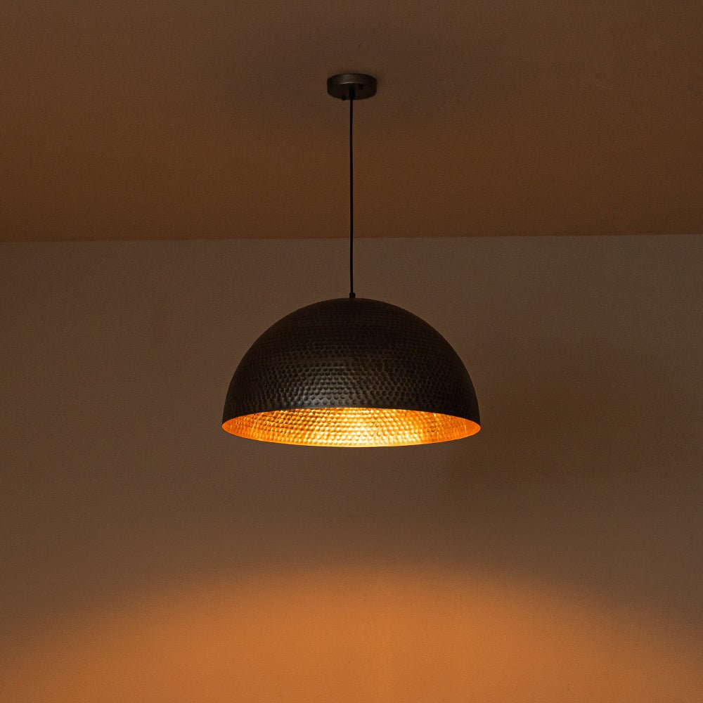 Lampa Wisząca Vintage z Metalowym Kloszem Kopułowym i Złotym Wnętrzem
