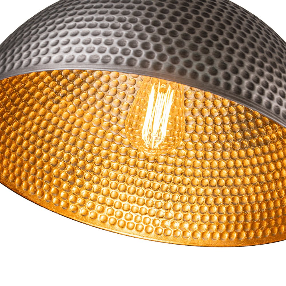 Lampa Wisząca Vintage z Metalowym Kloszem Kopułowym i Złotym Wnętrzem