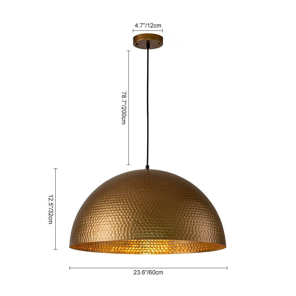 Lampa Wisząca Vintage z Metalowym Kloszem Kopułowym i Złotym Wnętrzem