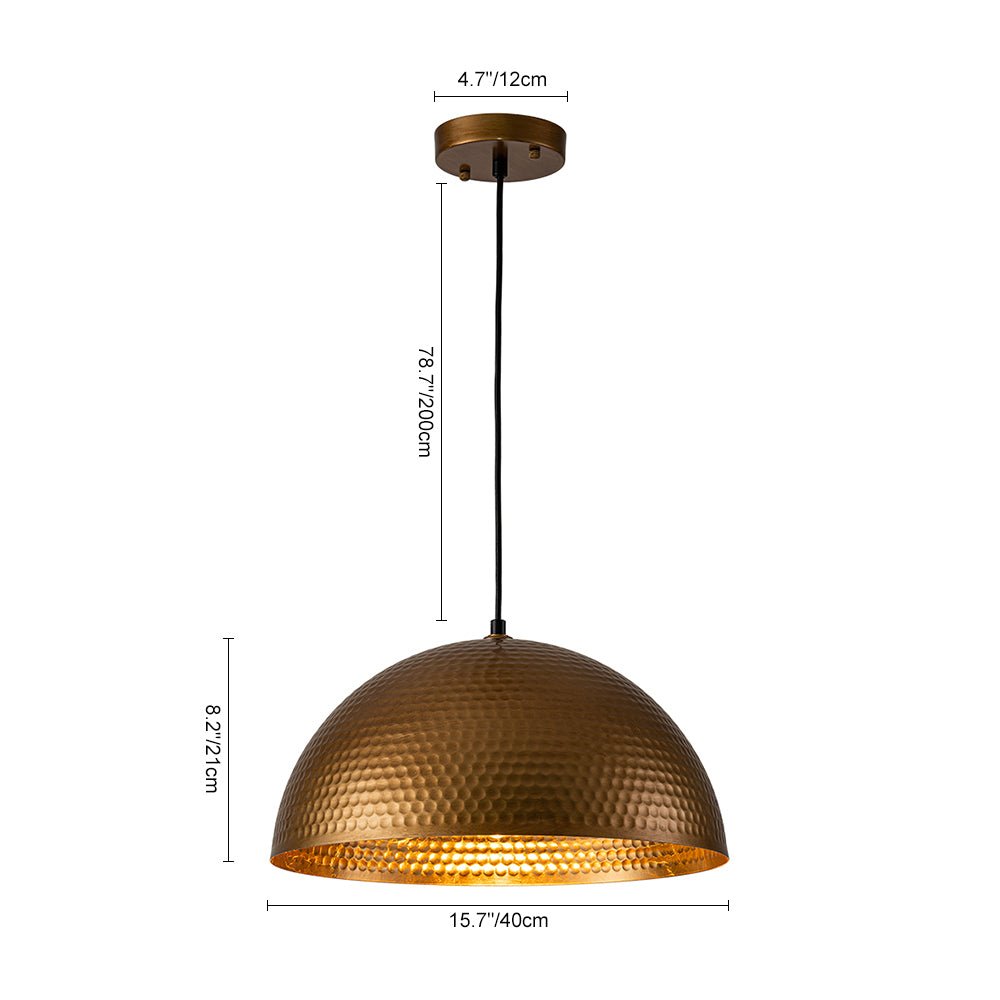 Lampa Wisząca Vintage z Metalowym Kloszem Kopułowym i Złotym Wnętrzem