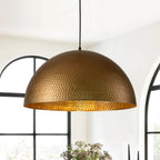 Lampa Wisząca Vintage z Metalowym Kloszem Kopułowym i Złotym Wnętrzem