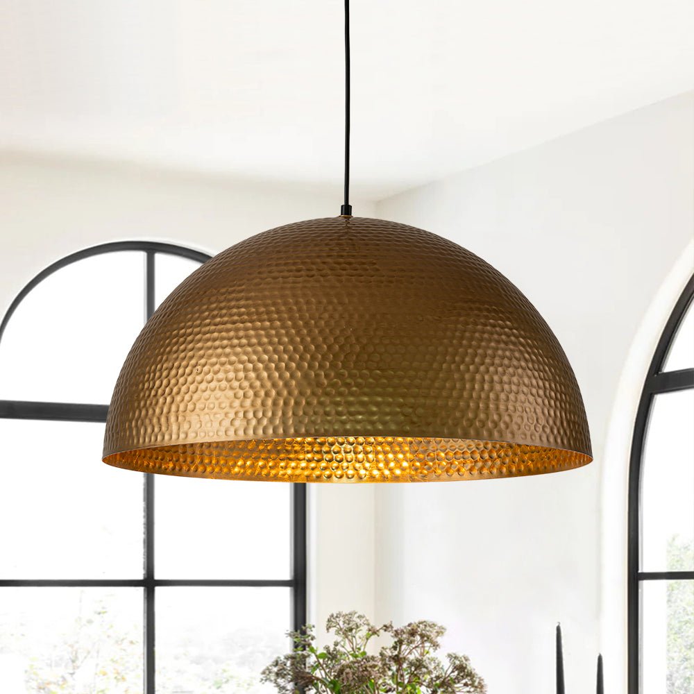 Lampa Wisząca Vintage z Metalowym Kloszem Kopułowym i Złotym Wnętrzem