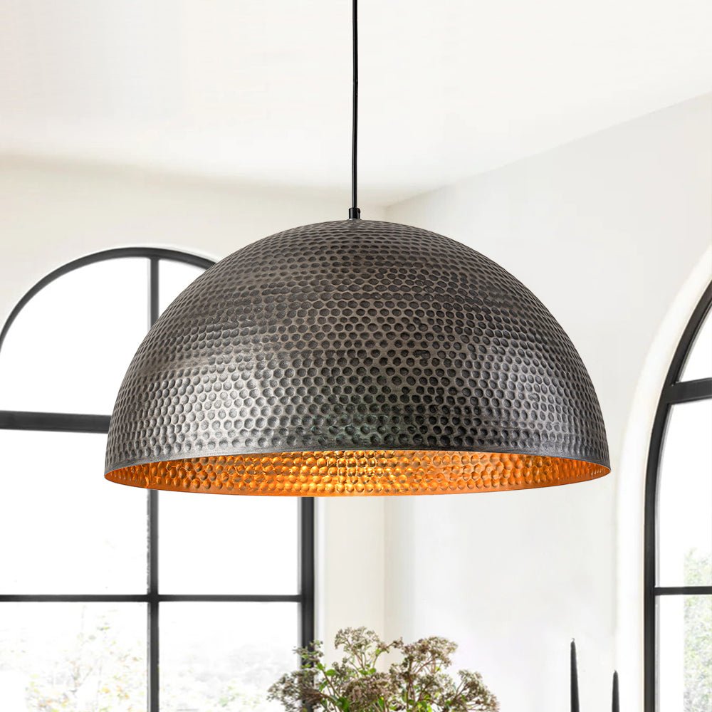 Lampa Wisząca Vintage z Metalowym Kloszem Kopułowym i Złotym Wnętrzem