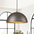Lampa Wisząca Vintage z Metalowym Kloszem Kopułowym i Złotym Wnętrzem