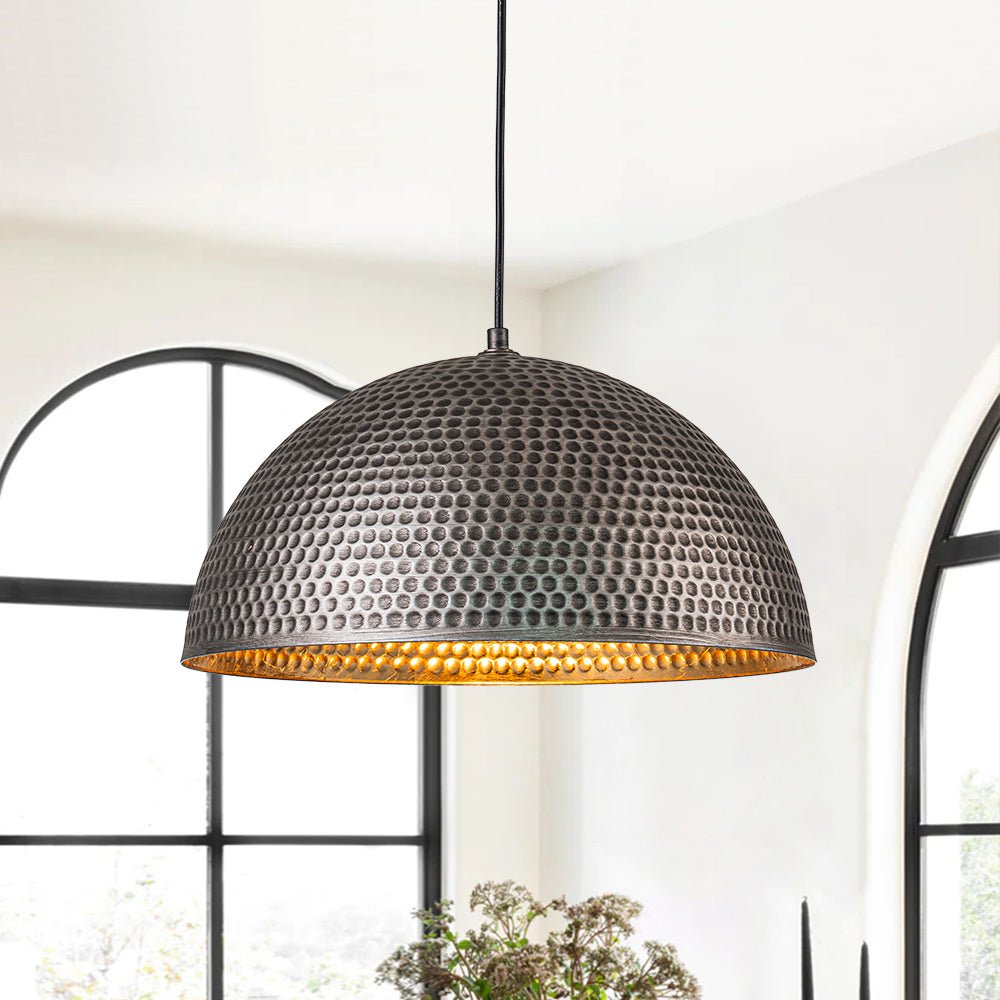 Lampa Wisząca Vintage z Metalowym Kloszem Kopułowym i Złotym Wnętrzem