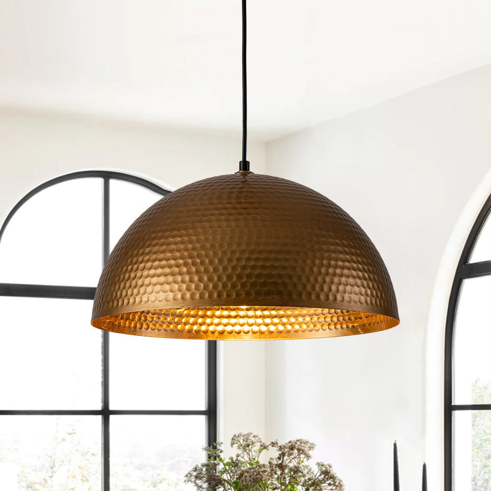 Lampa Wisząca Vintage z Metalowym Kloszem Kopułowym i Złotym Wnętrzem