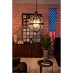 Lampa Wisząca Vintage z Okrągłym Kloszem Szklanym i Dekoracyjną Ramą