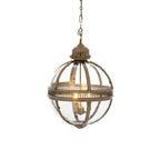 Lampa Wisząca Vintage z Okrągłym Kloszem Szklanym i Dekoracyjną Ramą