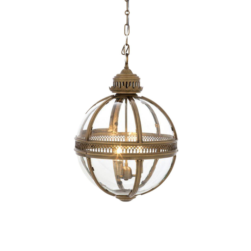 Lampa Wisząca Vintage z Okrągłym Kloszem Szklanym i Dekoracyjną Ramą