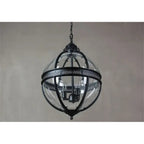 Lampa Wisząca Vintage z Okrągłym Kloszem Szklanym i Dekoracyjną Ramą