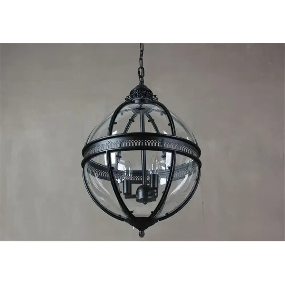 Lampa Wisząca Vintage z Okrągłym Kloszem Szklanym i Dekoracyjną Ramą